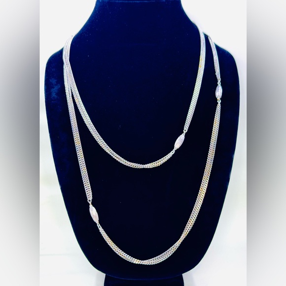 Vintage 1970’s Monet 54” Silver Double-Strand Necklace W/Silver Beads Excellent
